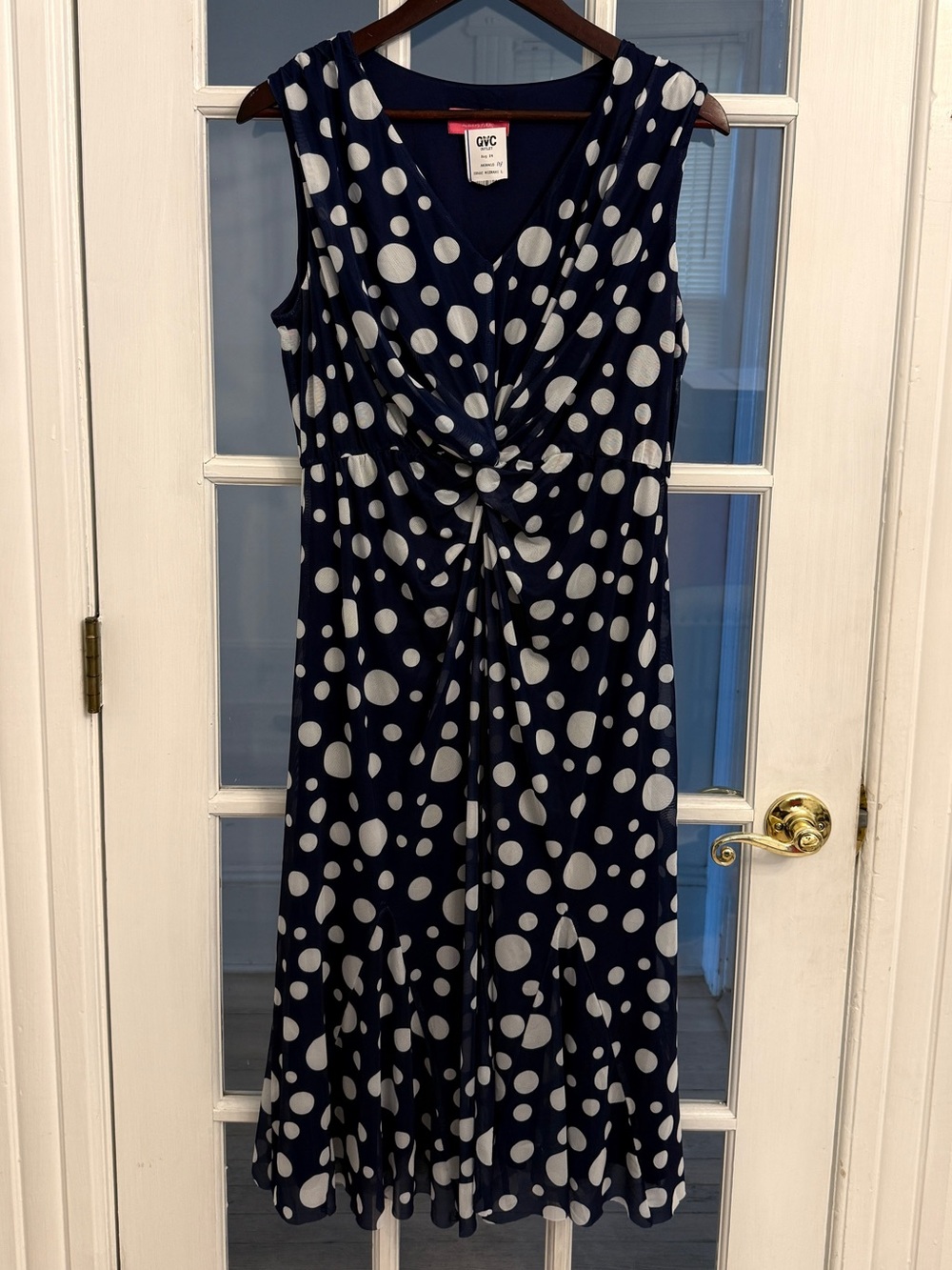 ISAAC MIZRAHI LIVE! Women’s Navy White Polka Dot Twist Front Midi Dress MP